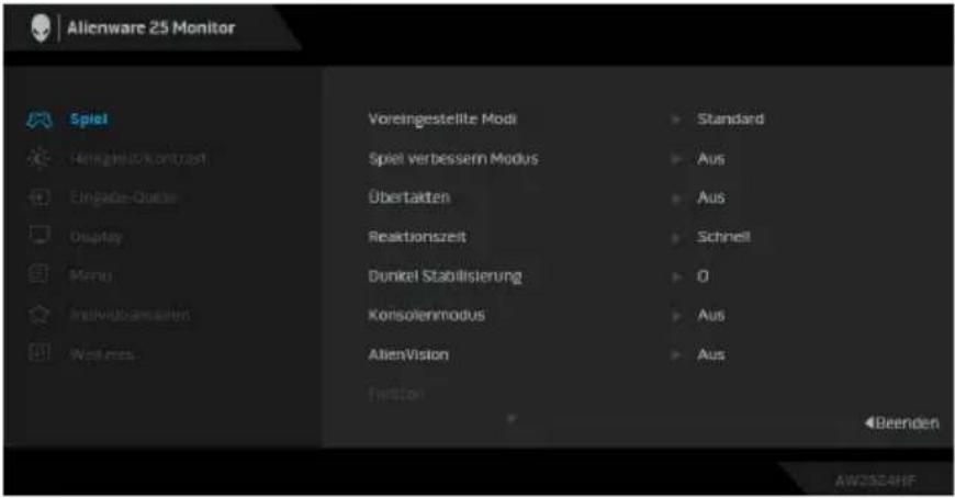 DELL Alienware AW2524HF - HINWEIS: Bewegen Sie den Joystick nach links, um den aktuellen Menüpunkt zu verlassen und zum vorherigen Menü zurückzukehren. - 2