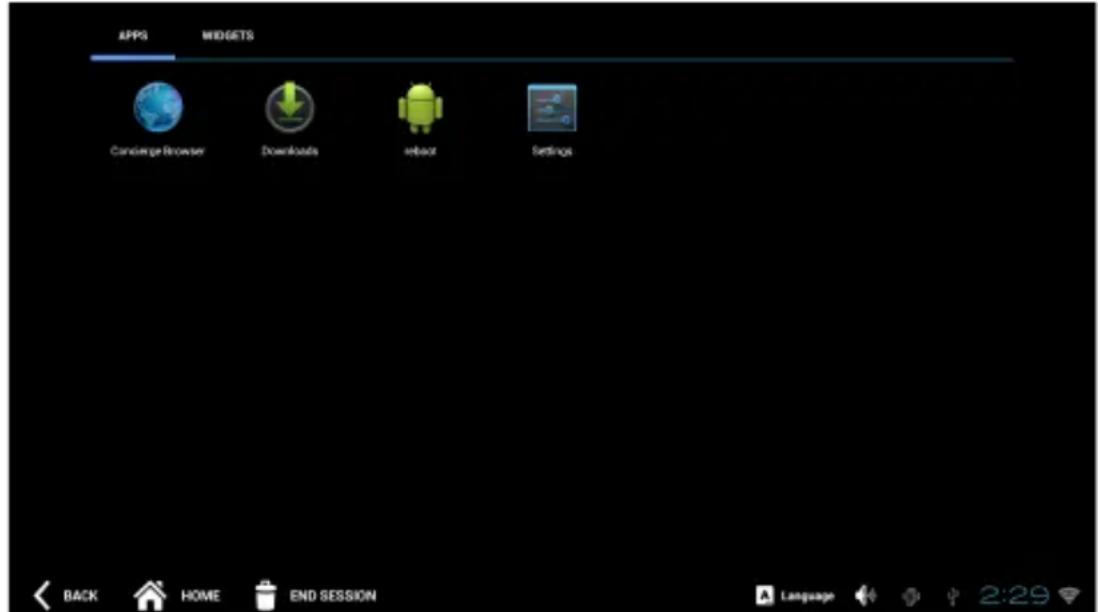 APPS MIDGETS Canister Browser Downloads Webbot Settings BACK HOME END SESSION Language 2:29