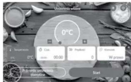 Unwarkościa latuowe 0°C Temperature Cin. 30° Pędkość Klektow 0°C 00:00 0 W prawot Przyżeńte unterwania doptylna Start