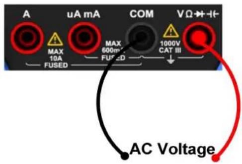 A uA mA COM VΩ→-I+ MAX 10A FUSED MAX 600mA FUSED 1000V CAT III ↓ AC Voltage