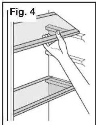 Illustration of a hand using a tool to clean or store shelves (no text or symbols visible)