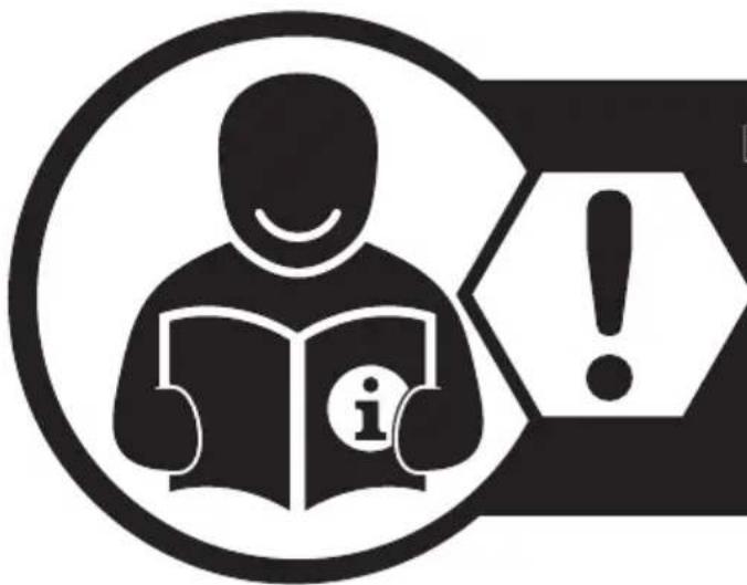 Icon showing a person reading a document with an exclamation mark, symbolizing information review or warning (no text present)