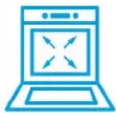 Simple line icon of a laptop with four directional arrows on screen (no text or symbols)