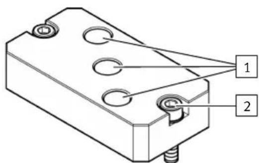 Technical diagram of a mechanical component with labeled parts 1 and 2