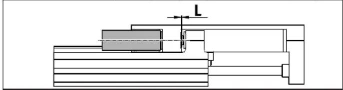 Technical diagram showing a mechanical assembly with labeled component 'L' and dimension line