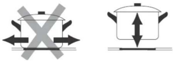 Diagram showing two cooking pots with crossed arrows indicating heating or cooling conditions, one with cross symbol and the other with double-headed arrow.