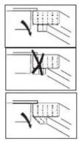 Diagram showing three steps of a mechanical or electrical process with checkmark indicators and cross symbols