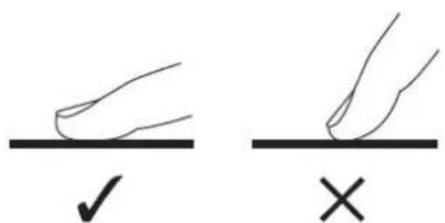 Diagram showing two hand positions with check and cross symbols indicating correct and incorrect states