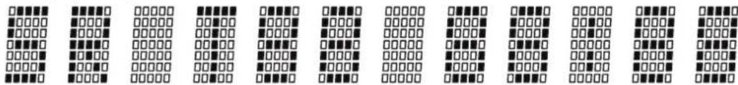 Grid of 16 labeled rectangular boxes with checkboxes, likely representing a binary or encoded data visualization.