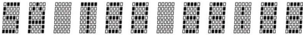 Binary sequence pattern with alternating filled and empty circles, likely representing a digital or data encoding system