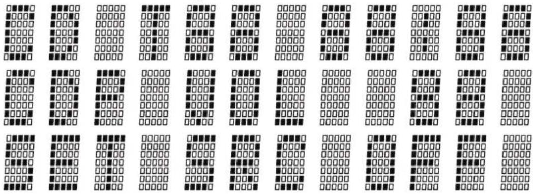 Grid of 24 black-and-white binary patterns with no text or symbols