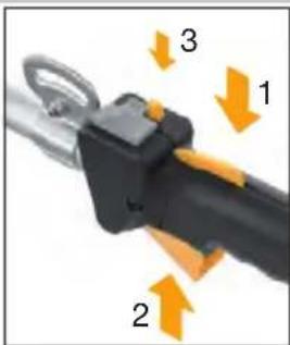 Diagram of a mechanical device with numbered components and directional arrows indicating motion or assembly.