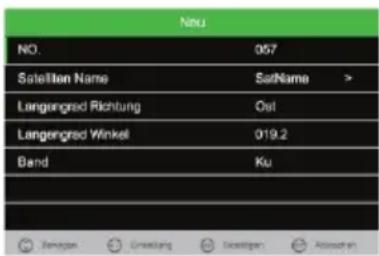 Neu NO. 057 Satellion Name SstName > Langengrad Richtung Ost Langengrad Winkel 019.2 Band Ku Senvegan Grisztang Steutigen Abschubten