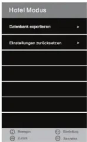 Hotel Modus Datenbank exportieren > Einstellungen zurücksetzen >