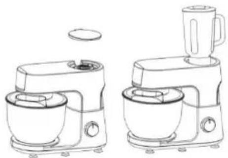 Line drawings of two kitchen appliances: a blender and a blender with a lid (no text or symbols)