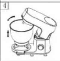 Line drawing of a kitchen mixer with rotating fan (no text or symbols)