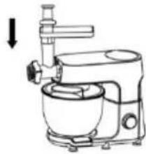 Line drawing of a kitchen mixer with a bowl and handle, no text or symbols present