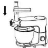 Line drawing of a kitchen mixer with a downward arrow indicating compression (no text or symbols)