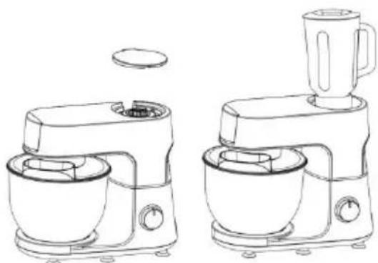 Line drawings of two kitchen appliances: a blender and a blender with a lid (no text or symbols)