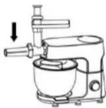 Line drawing of a kitchen mixer with a bowl and handle (no text or symbols)