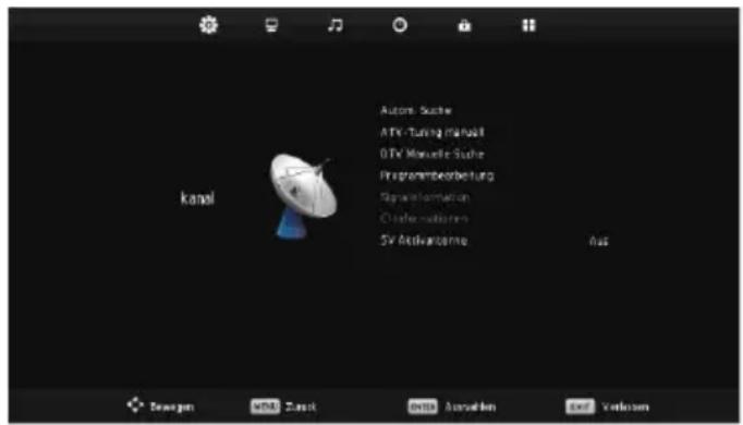 kanal Autors Suche ATV Tuning manual DTV Manuelle Suche Programmberarbeitung Signalinformation Cluster-adviseurs 5V Activatorne 6us Tewegen 10% Zusik 20% Auszahlten 3rd 4000mm