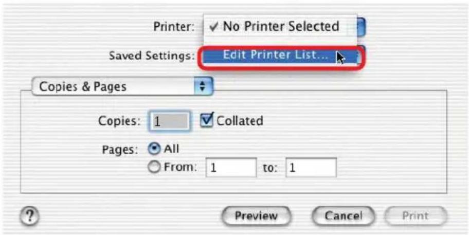 Printer: ✓ No Printer Selected Saved Settings: Edit Printer List... Copies & Pages Copies: 1 ✓ Collated Pages: All From: 1 to: 1 Preview Cancel Print