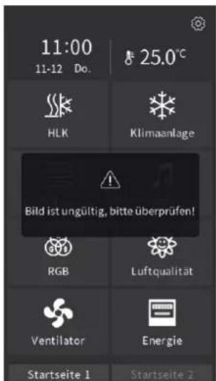 11:00 11-12 Do. HLK 25.0°C Klimaanlage Bild ist ungültig, bitte überprüfen! RGB Luftqualität Ventilator Energie Startseite 1 Startseite 2