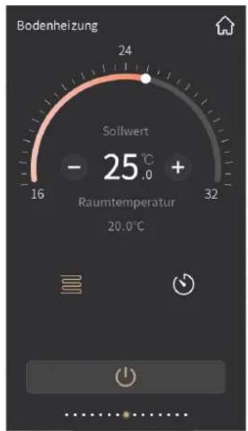 Bodenheizung Sollwert - 25 °C + Raumtemperatur 20.0°C