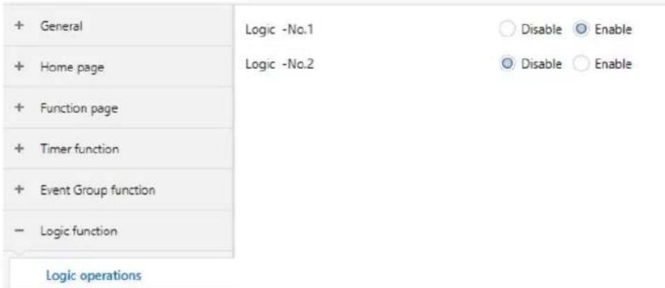 + General + Home page + Function page + Timer function + Event Group function - Logic function Logic operations Logic -No.1 Logic -No.2 Disable Enable Disable Enable