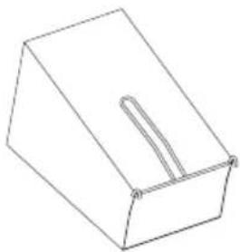 Isometric line drawing of a 3D rectangular box with a central slot (no text or symbols)