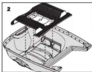 Technical illustration of a car interior frame with internal compartments and structural elements (no text or symbols)