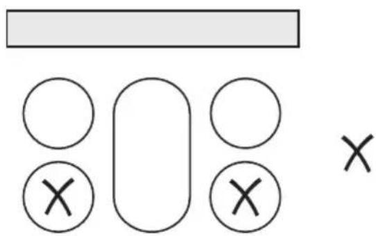 Diagram showing geometric shapes including a rectangle, circles, an oval, and three marked 'X' symbols