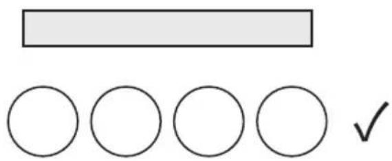 Simple diagram with a rectangle above four circles and a checkmark below the circle