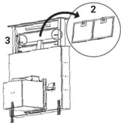 Technical diagram of a refrigerator with labeled parts and an inset showing a close-up view of the front panel.