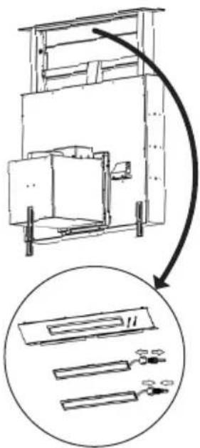 Technical diagram showing a mechanical assembly with an arrow indicating direction and a magnified inset of a component labeled 'II'.