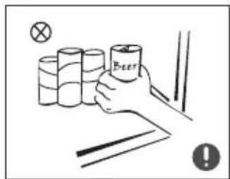 Diagram showing a hand holding beer bottles with a warning symbol and a cross mark, likely illustrating a warning or warning about the process.