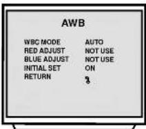 AWB WBC MODE AUTO RED ADJUST NOT USE BLUE ADJUST NOT USE INITIAL SET ON RETURN 3