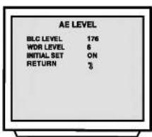 AE LEVEL BLC LEVEL 176 WDR LEVEL 8 INITIAL SET ON RETURN 3