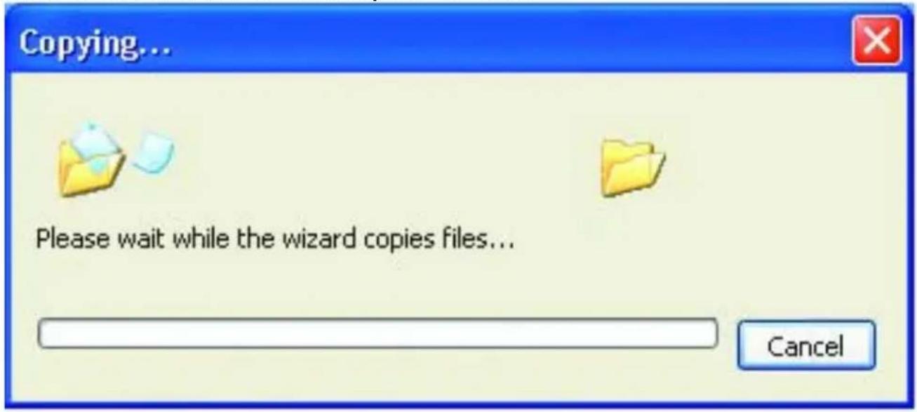 Copying... Please wait while the wizard copies files... Cancel