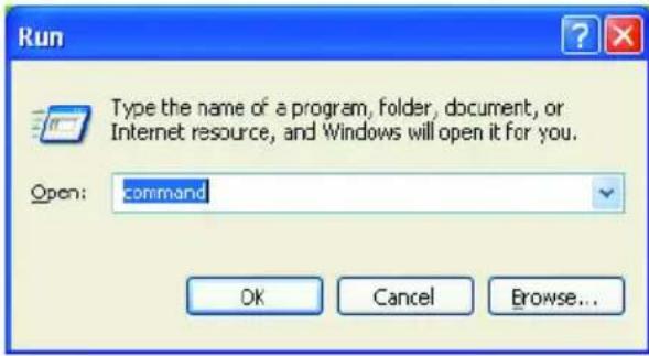 Run Type the name of a program, folder, document, or Internet resource, and Windows will open it for you. Open: command OK Cancel Browse...