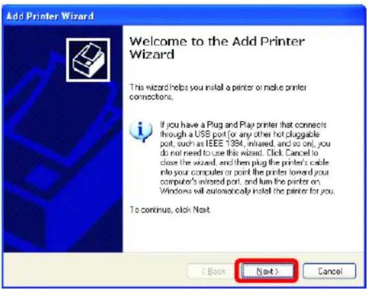 Add Printer Wizard Welcome to the Add Printer Wizard This wizard helps you install a printer or make printer connections. If you have a Plug and Play printer that connects through a USB port (or any other hot pluggable port, such as IEEE 1384, infrared, and so on), you do not need to use this wizard. Click Cancel to close the wizard, and then plug the printer's cable into your computer or point the printer toward your computer's infrared port, and turn the printer on. Windows will automatically install the printer for you. To continue, click Next < Back Next > Cancel