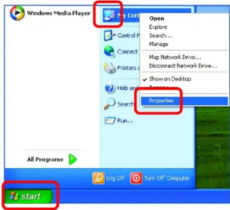 Windows Media Player My Com Open Explore Search... Manage Map Network Drive... Disconnect Network Drive... ✓ Show on Desktop Remove Properties All Programs Log Off Turn Off Computer start