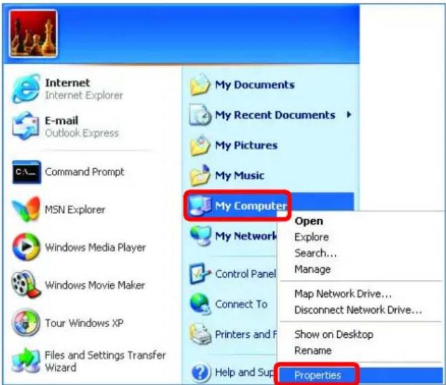 Internet Internet Explorer E-mail Outlook Express Command Prompt MSN Explorer Windows Media Player Windows Movie Maker Tour Windows XP Files and Settings Transfer Wizard My Documents My Recent Documents ▶ My Pictures My Music My Computer My Network Control Panel Connect To Printers and F Help and Sup Open Explore Search... Manage Map Network Drive... Disconnect Network Drive... Show on Desktop Rename Properties