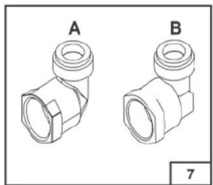 Technical line drawing of two pipe fitting components labeled A and B, with no text or symbols present.