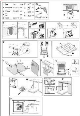 Technical diagram showing various kitchen and bathroom fixtures with labeled parts and exploded views