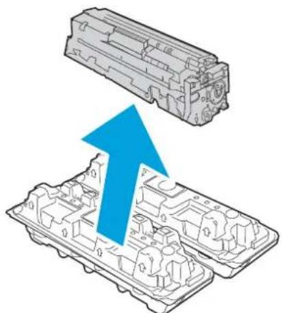 Diagram showing two mechanical components with a blue upward arrow indicating a process or transformation (no text or symbols present)