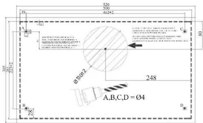 520 500 462+2 19 A B C 305 283+2 233+2 Ø8Ø2 Ø8Ø2 248 A,B,C,D = Ø4 D 80