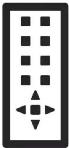 Simple icon of a remote control with square buttons and directional arrows (no text or symbols)