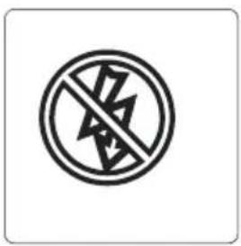 Prohibition sign with a circular symbol containing a crossed-out lightning bolt and diagonal line, indicating no protection or resistance.