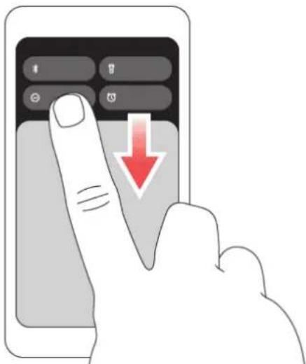 Hand holding smartphone screen with a red downward arrow indicating action or download
